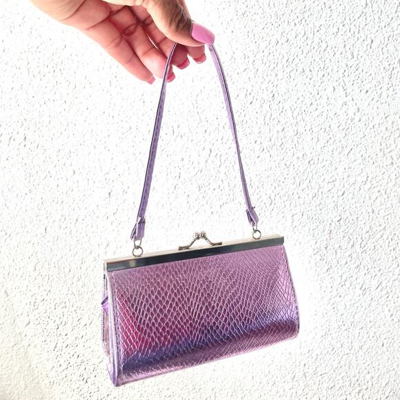 Mini foil Handbag Lilac Purple croc texture purse 90s Y2K style - Picture 5 of 5